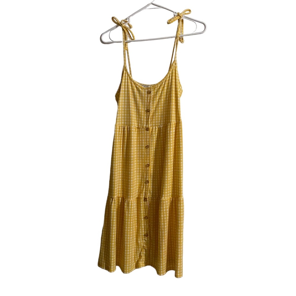 Sunset & Sixth Junior Button Down Yellow Plad Tie Shoulders Sundress Size Lg
